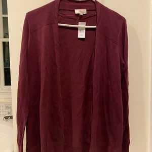 LOFT wine color open cardigan, new with tags